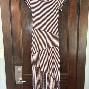 Studio M maroon and White Asymmetrical Sundress with Flutter Cap Sleeves